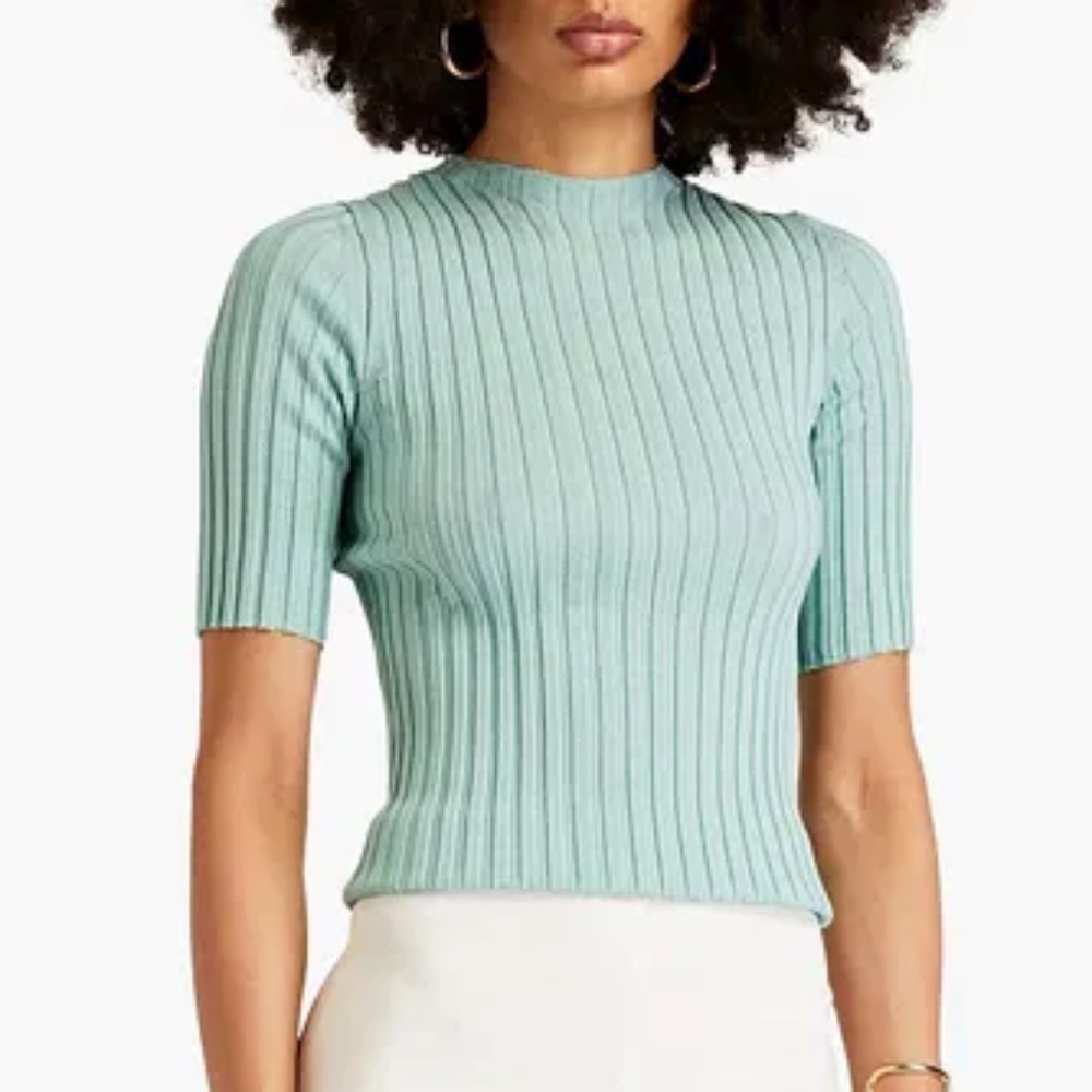 Vince Ribbed-Knit Elbow-Sleeve Sweater Top | Medium